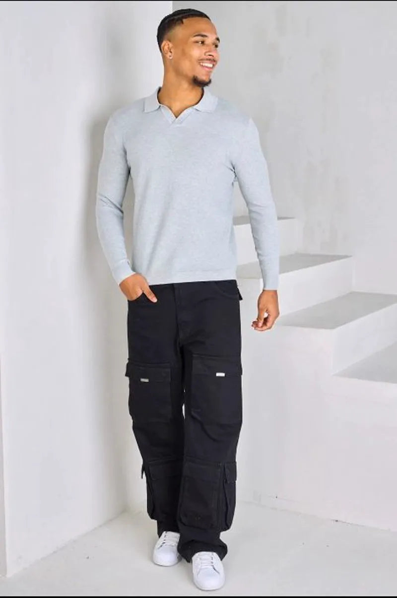 Heathered grey long-sleeve polo