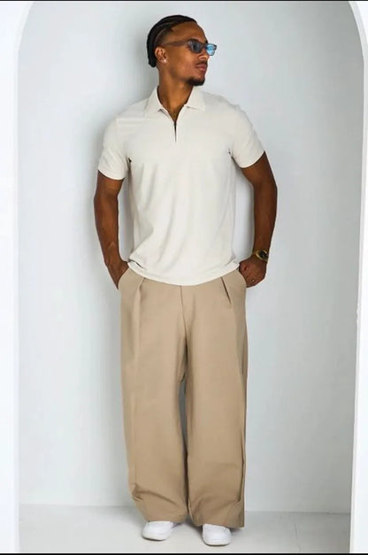 Polo manches courtes à col zippé beige