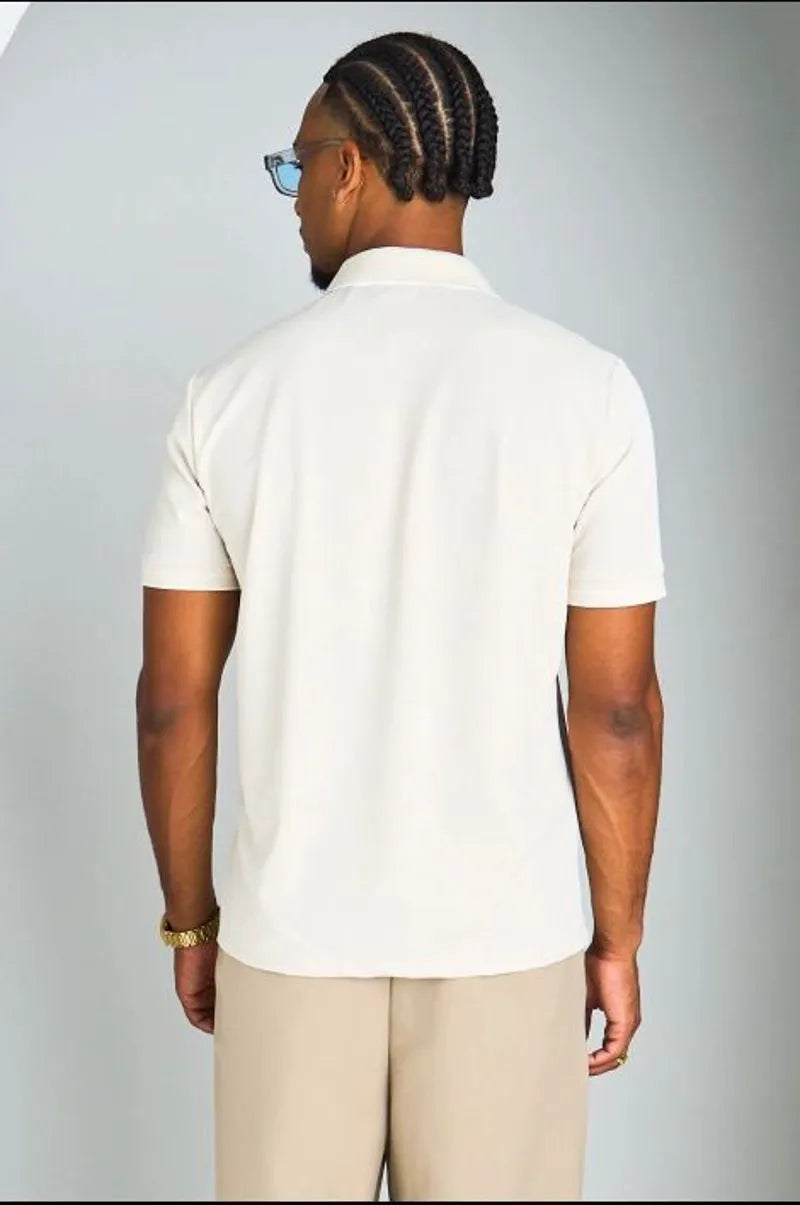 Polo manches courtes à col zippé beige
