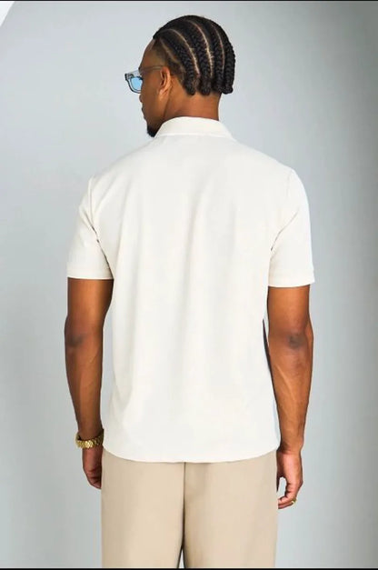 Polo manches courtes à col zippé beige