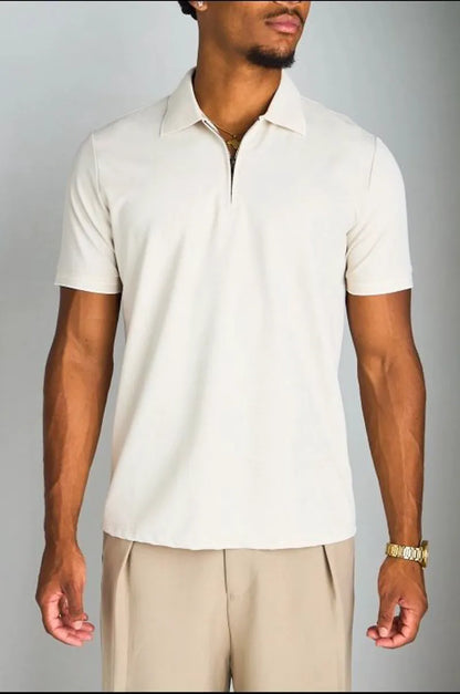 Polo manches courtes à col zippé beige