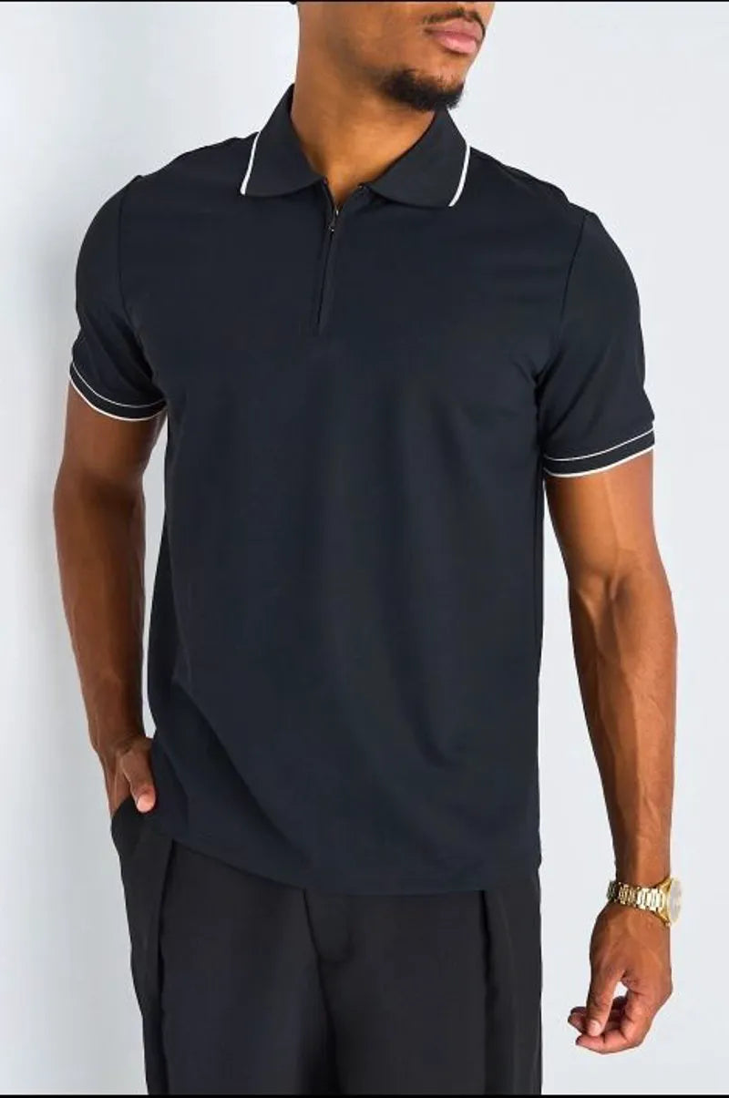 Polo manches courtes à col zippé noir