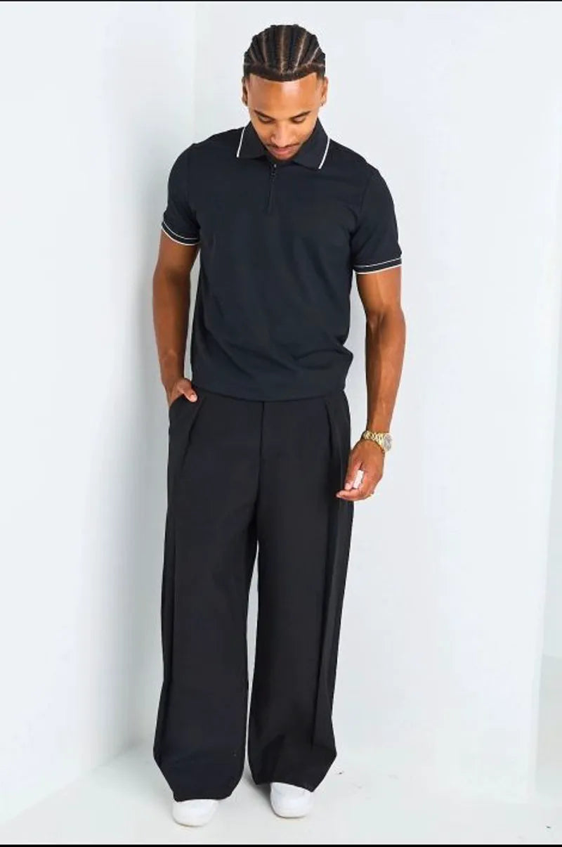 Polo manches courtes à col zippé noir