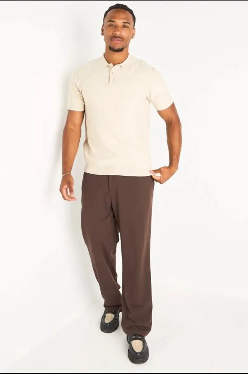 Polo manches courtes beige à bandes blanches