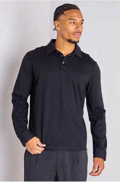 Black fluid long-sleeve polo