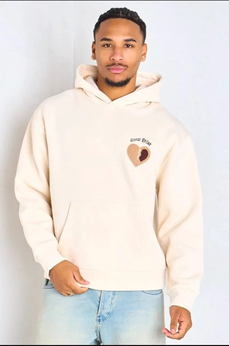 Beige hoodie with long sleeves and inscription