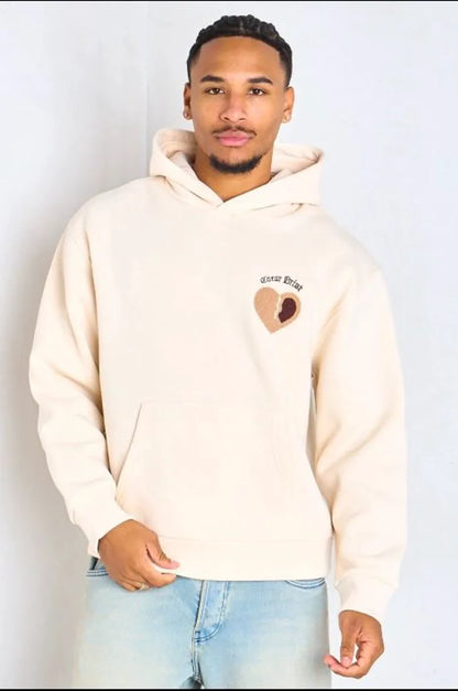 Beige hoodie with long sleeves and inscription
