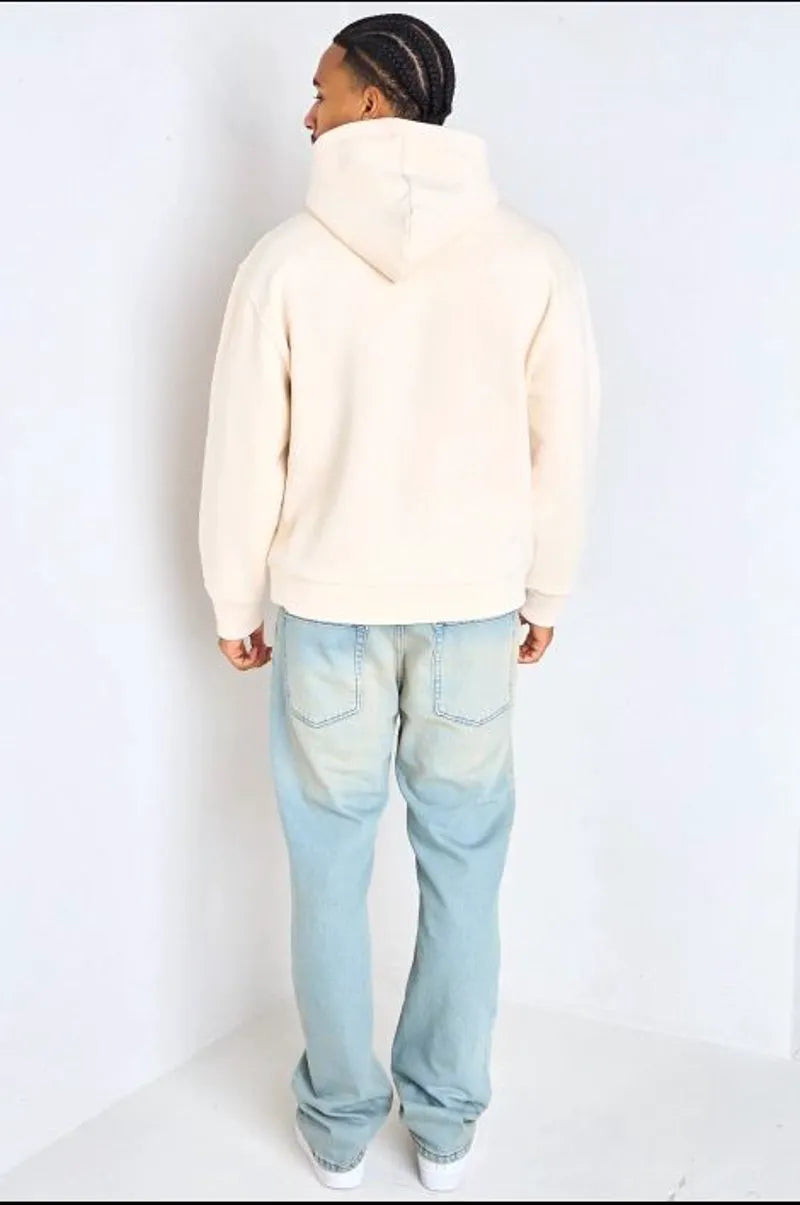 Beige hoodie with long sleeves and inscription