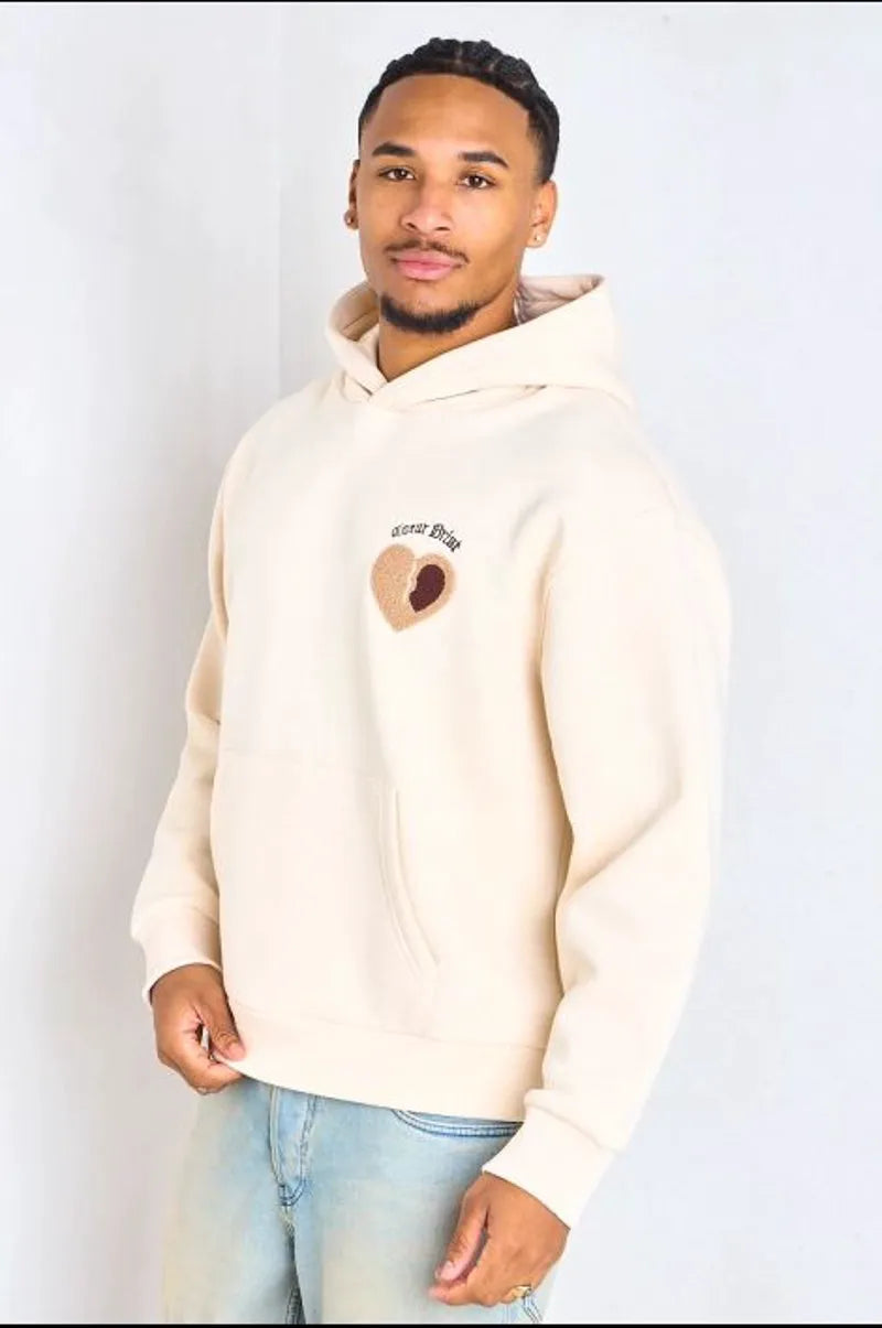 Beige hoodie with long sleeves and inscription