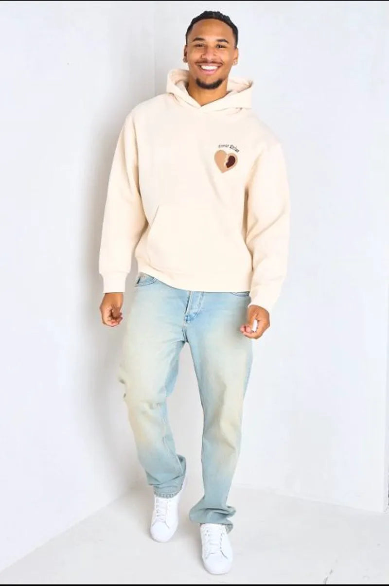 Beige hoodie with long sleeves and inscription
