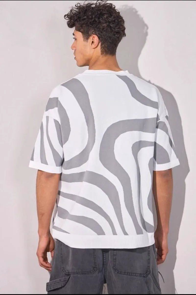 Two-tone white and gray short-sleeve sweater