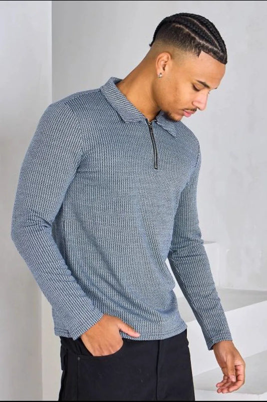 Dark blue and white chevron pattern sweater