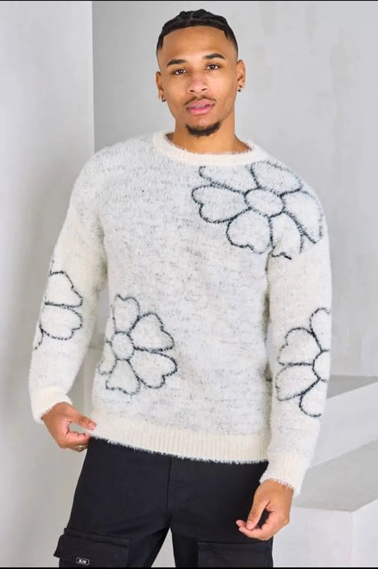 White sweater with floral pattern