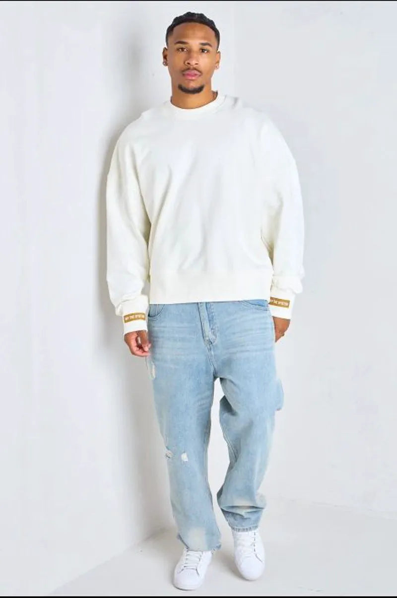 Embroidered white sweater "off the system"