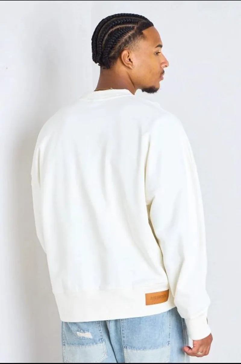 Embroidered white sweater "off the system"