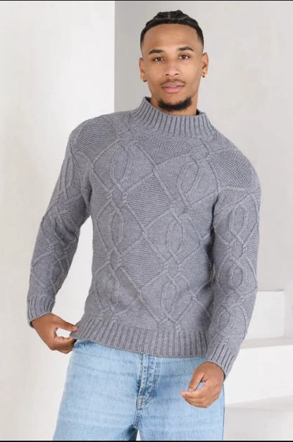 Gray knitted wool sweater with patterns