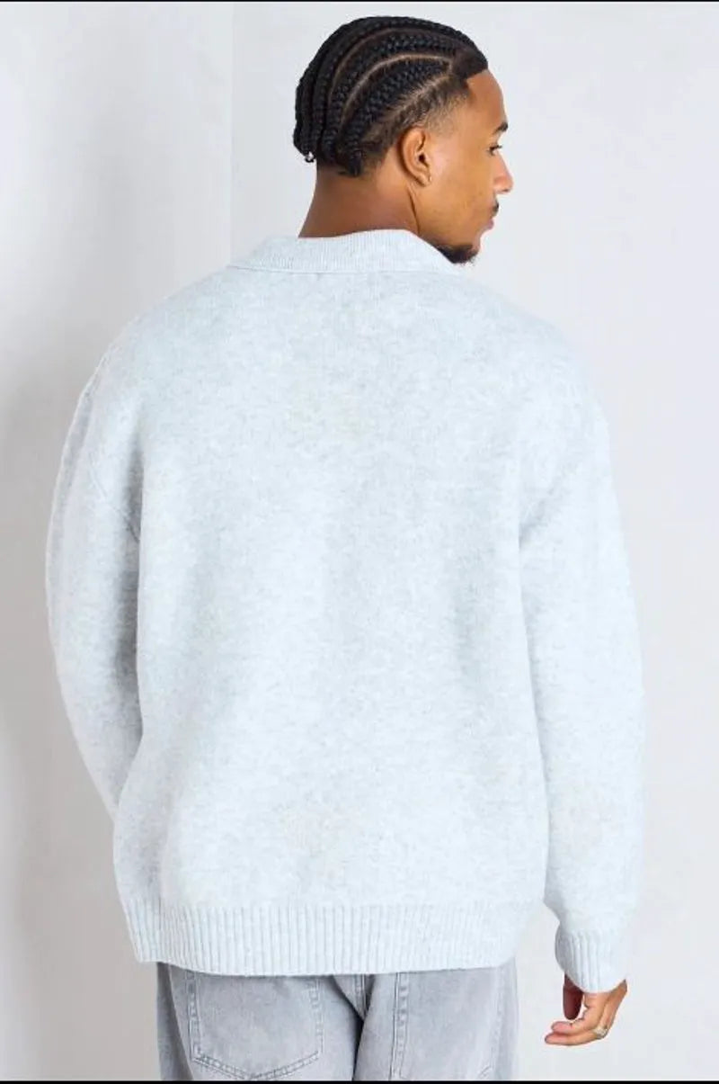 Gray wool sweater with a polo collar