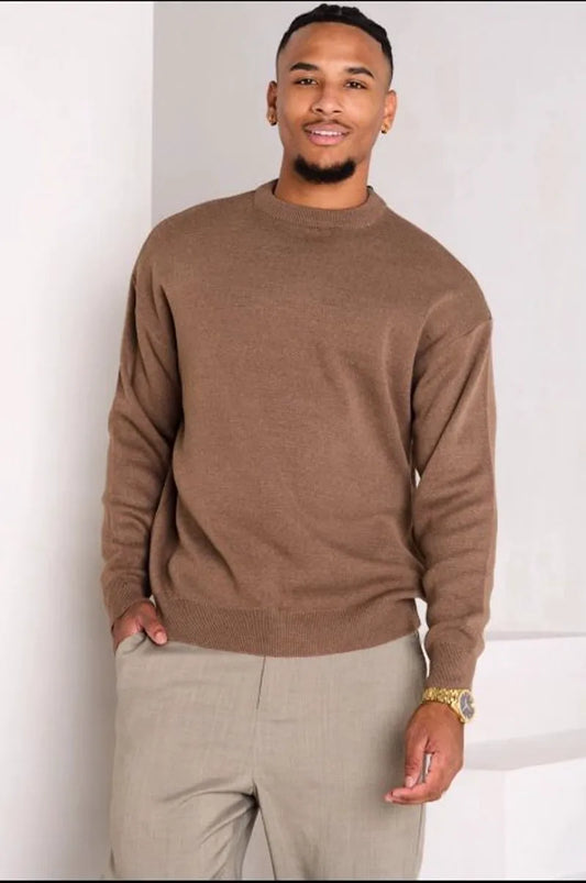 Brown wool crew-neck sweater