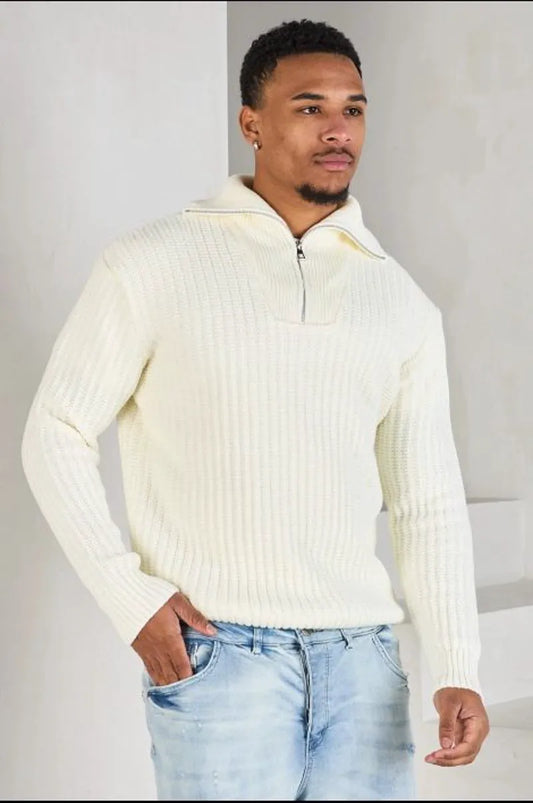 Ecru high-neck knit sweater