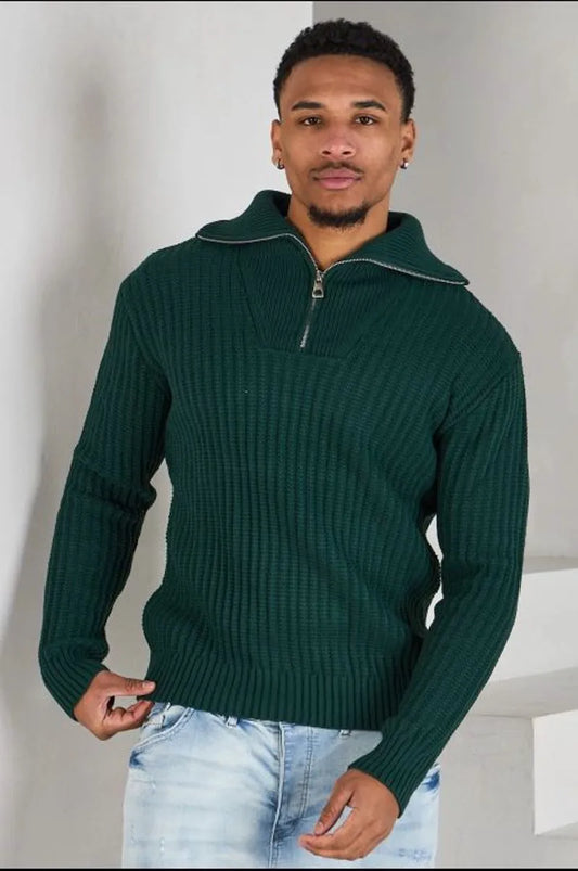 Green high-neck knit sweater