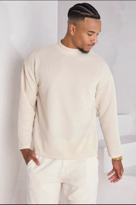 Beige knitted crew neck sweater