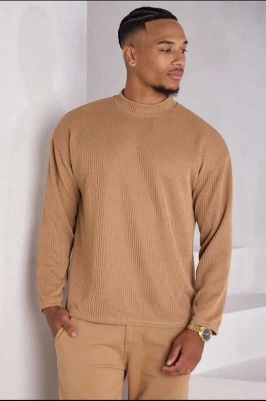Camel crew neck knit sweater