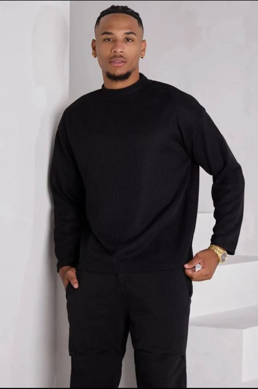 Black crew neck knit sweater