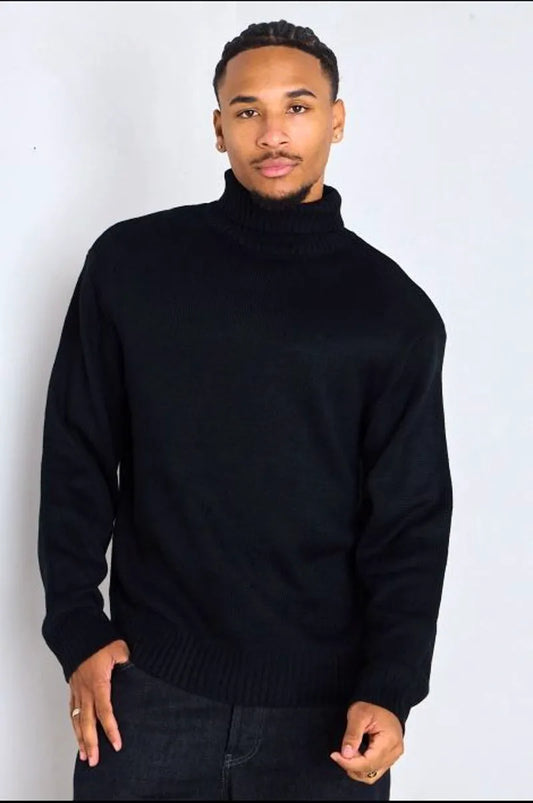 Black ribbed turtleneck sweater