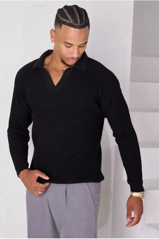 Black ribbed knit sweater