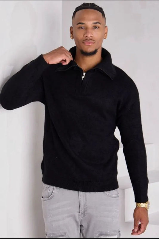 Textured black knit sweater