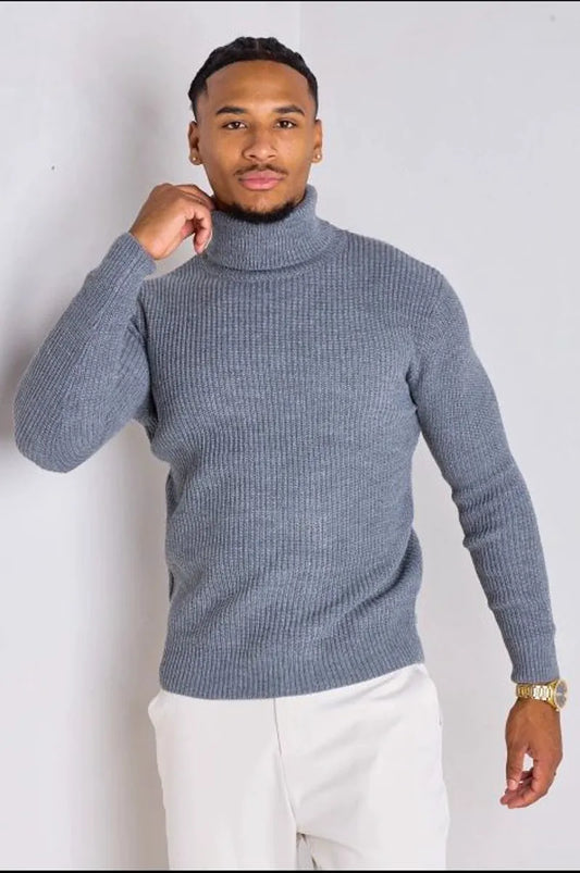 Dark gray knitted turtleneck sweater