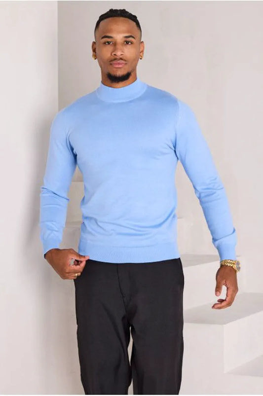 Lightweight high-neck sweater in light blue