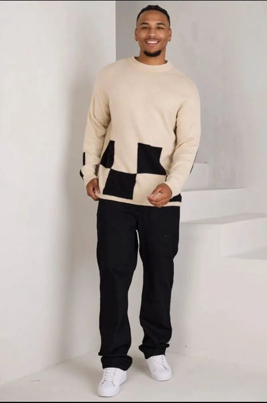 Beige and black checkered sweater