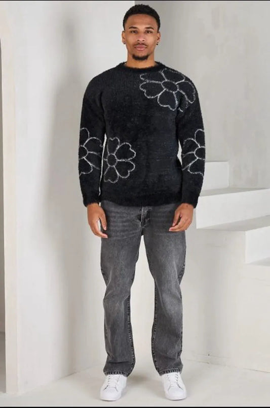 Black sweater with floral pattern