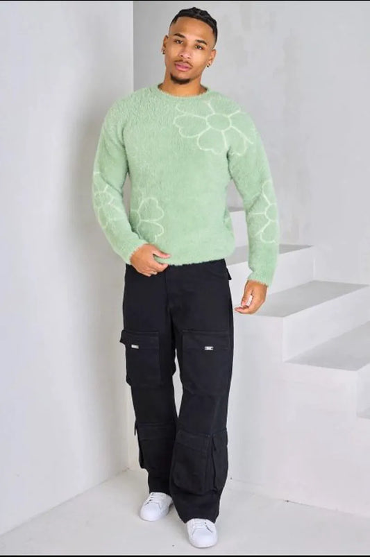 Green floral-patterned sweater