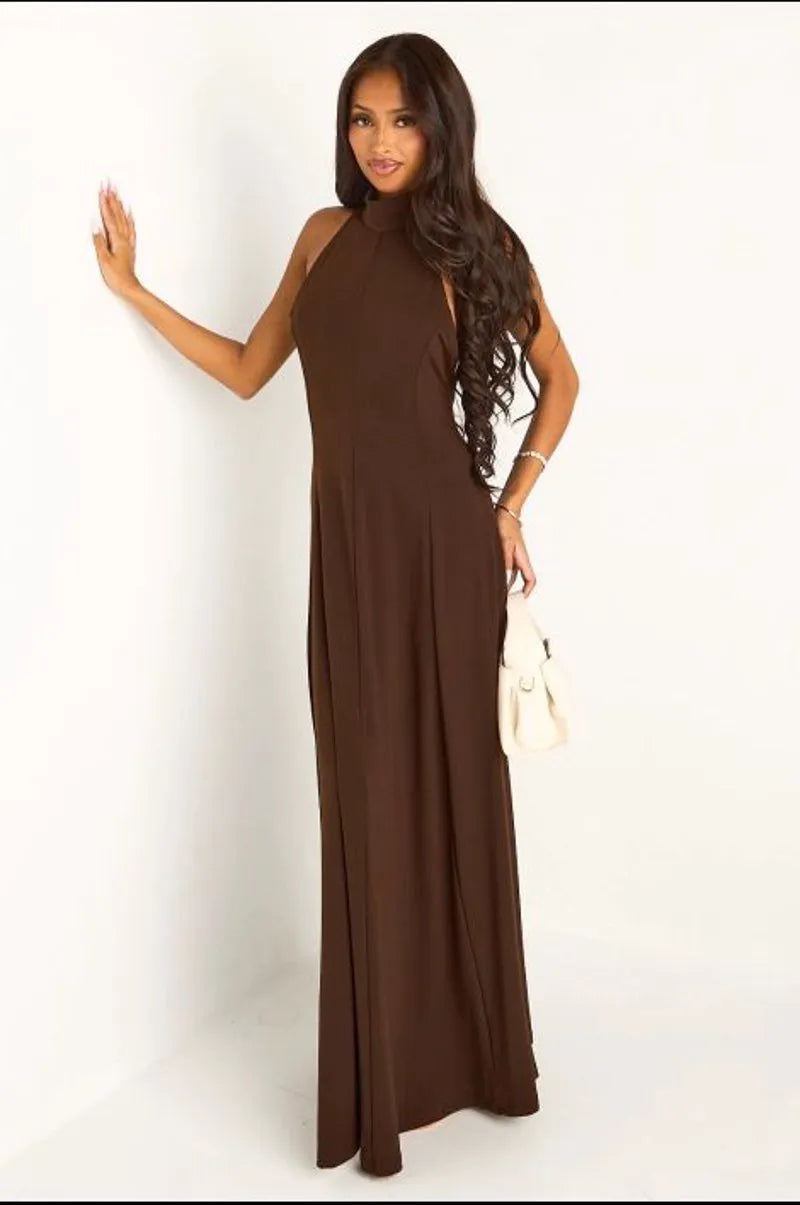 Robe dos nu marron foncé