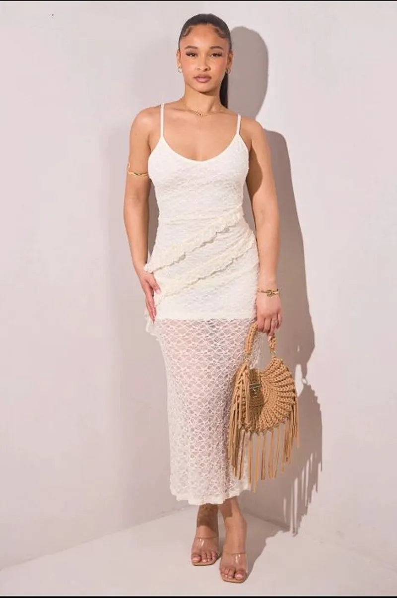 White ruffled maxi dress