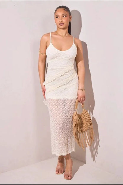 White ruffled maxi dress