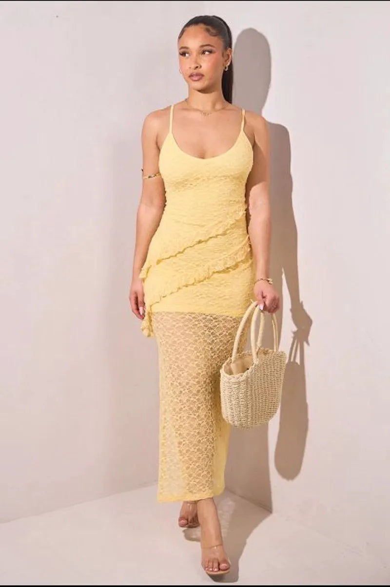 Yellow ruffled maxi dress