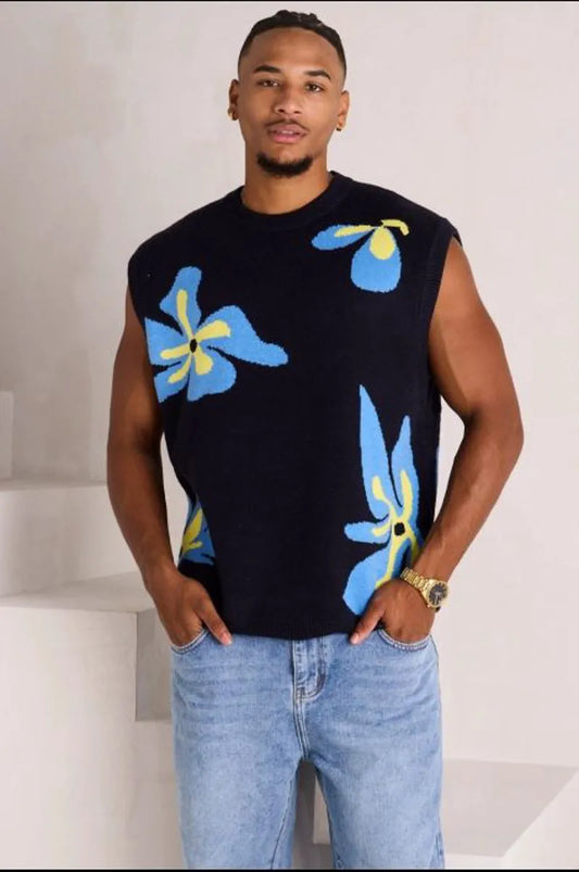 Sleeveless floral sweater