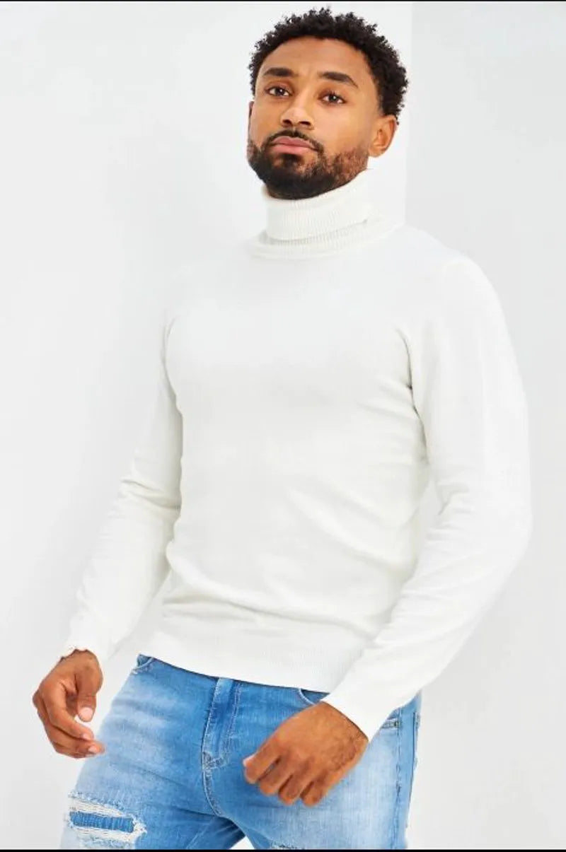 Solid white turtleneck sweater