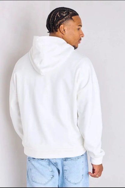 White hoodie with red "heart" design