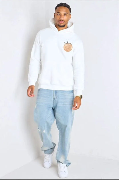 White hoodie with "palestine" print