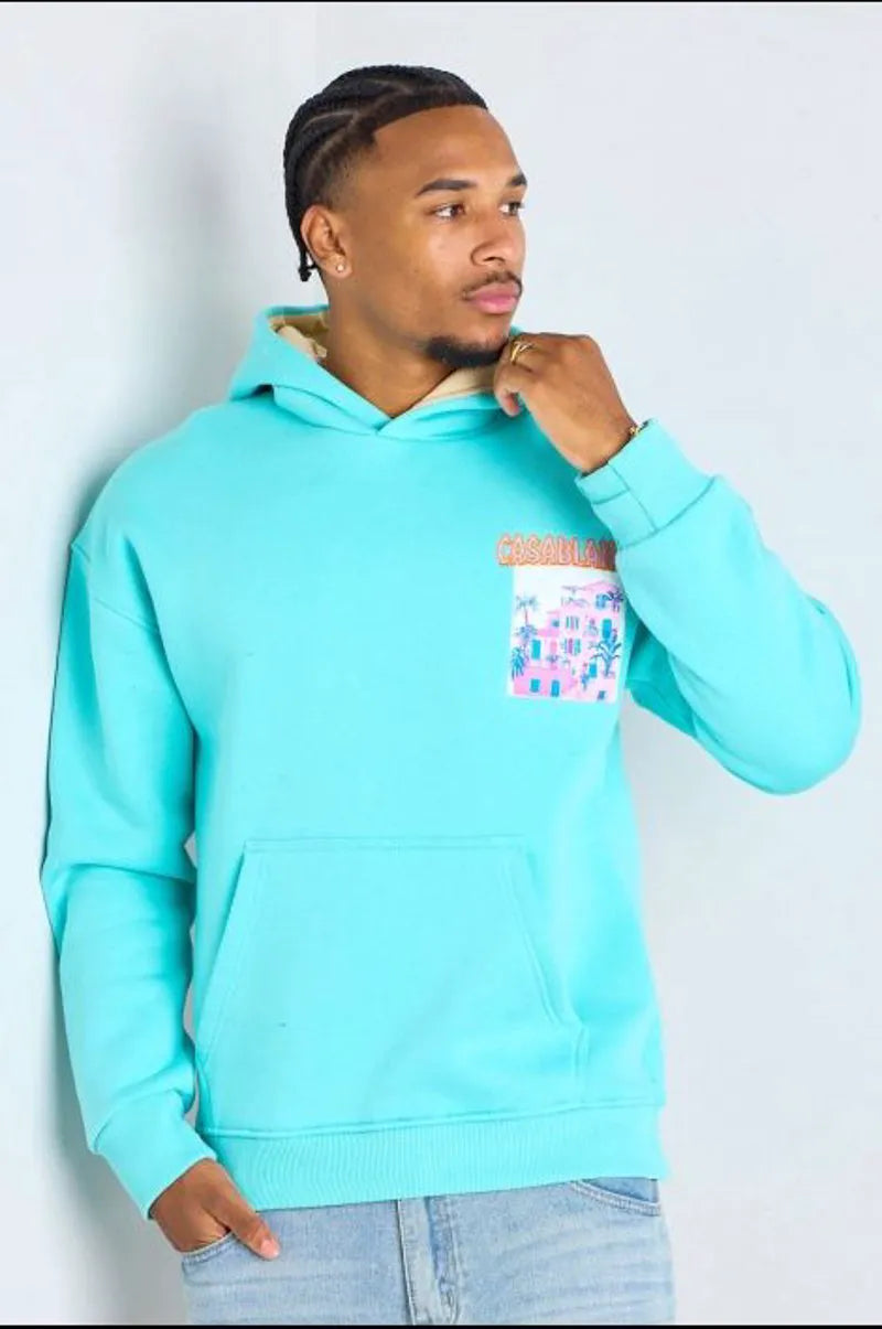 Turquoise blue "casablanca" printed hoodie