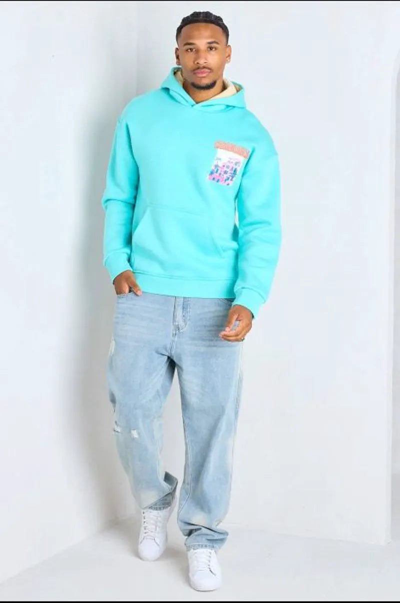 Turquoise blue "casablanca" printed hoodie