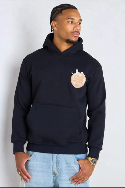 Black hoodie with "palestine" print