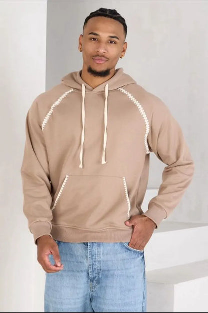 Beige sweatshirt with two-tone details and kangaroo pocket