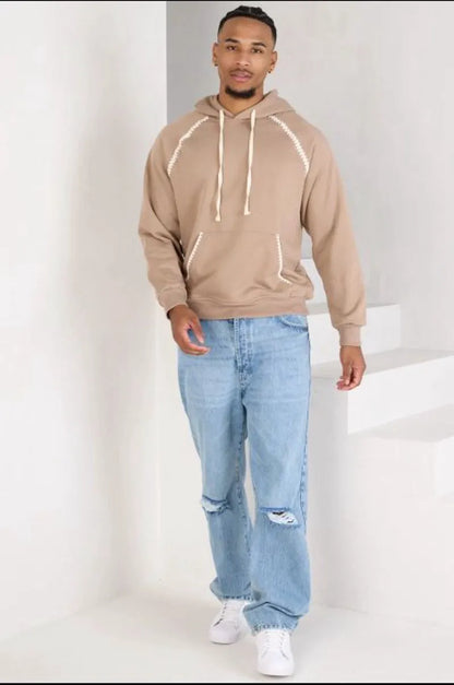 Beige sweatshirt with two-tone details and kangaroo pocket