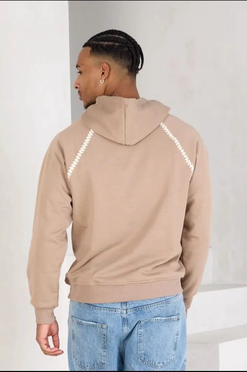 Beige sweatshirt with two-tone details and kangaroo pocket