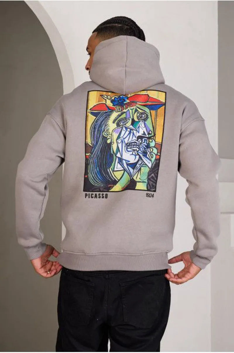 Gray hoodie with picasso illustration